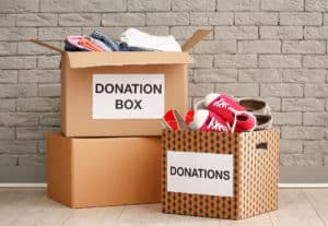 Donation boxes of shoes and clothes